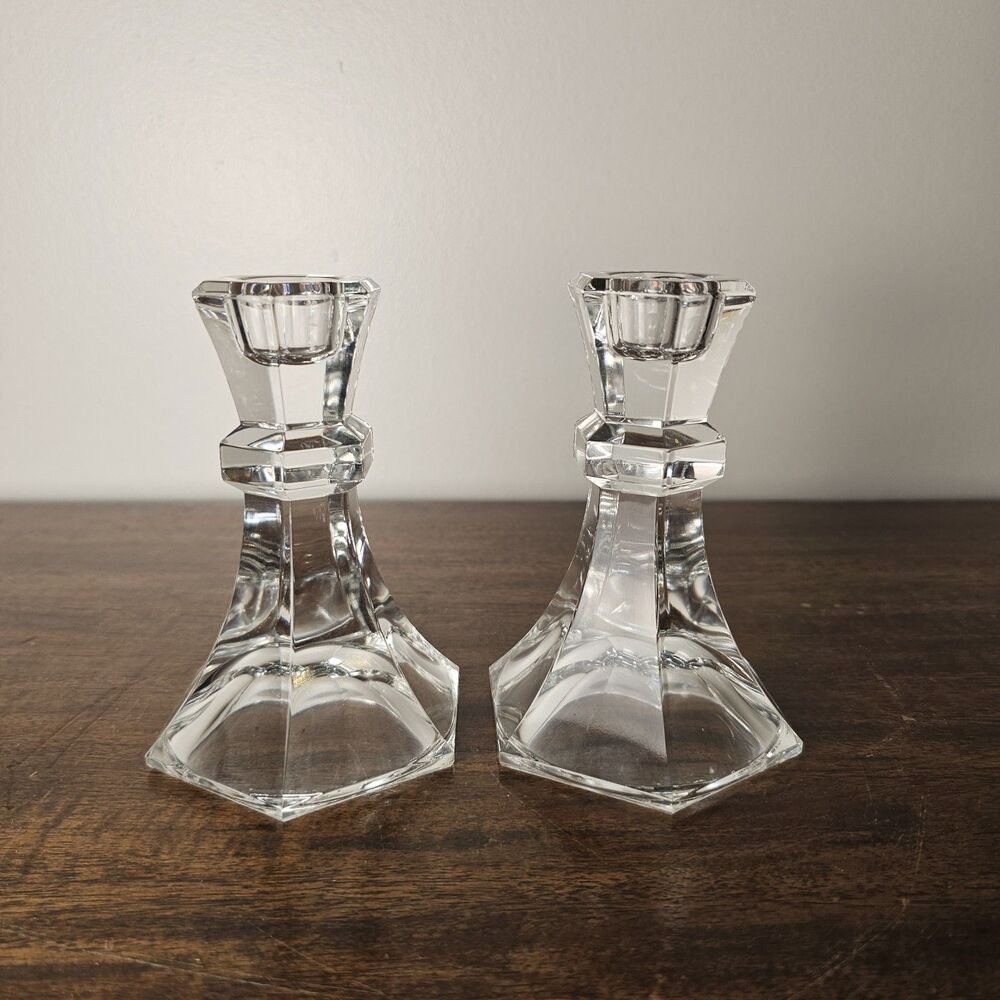 Vintage Towle Fine Full Lead Crystal Candlestick Holders Set of 2 Austria 4.75"